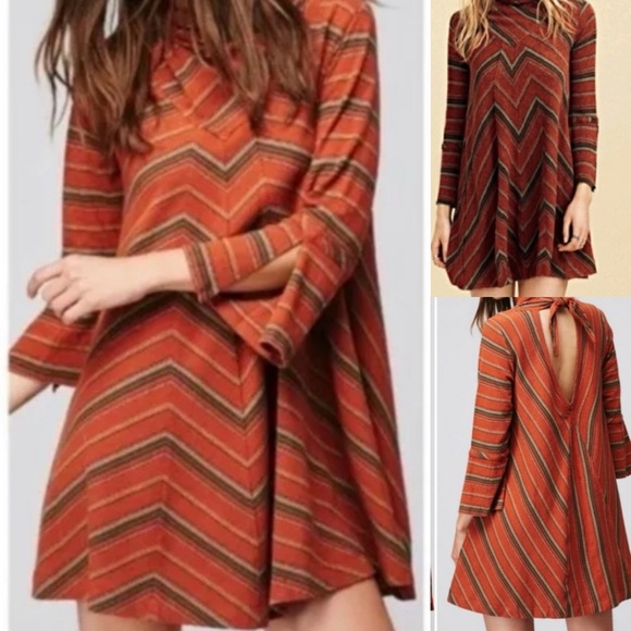 New Romantics by Free People Adobe Tie Back Swing Dress in Retro Stripe - Picture 1 of 8